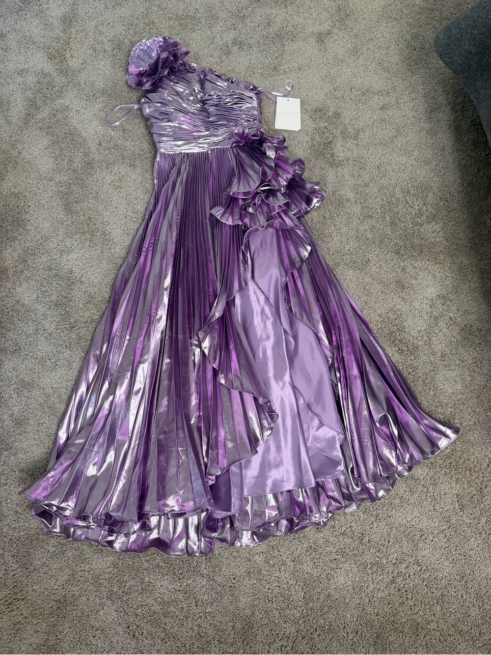 Mac Duggal Metallic Lavender One-Shoulder Ruffle Girls Formal Dress